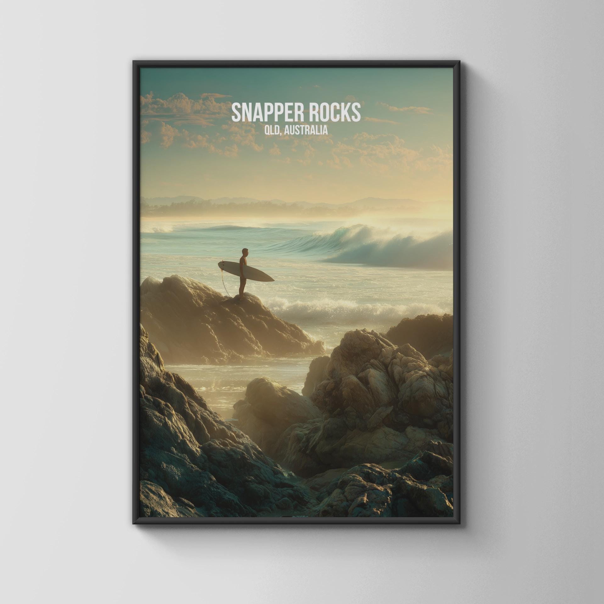 Snapper Rocks Surfing Poster QLD Australia Art Print - Travel Wall Art