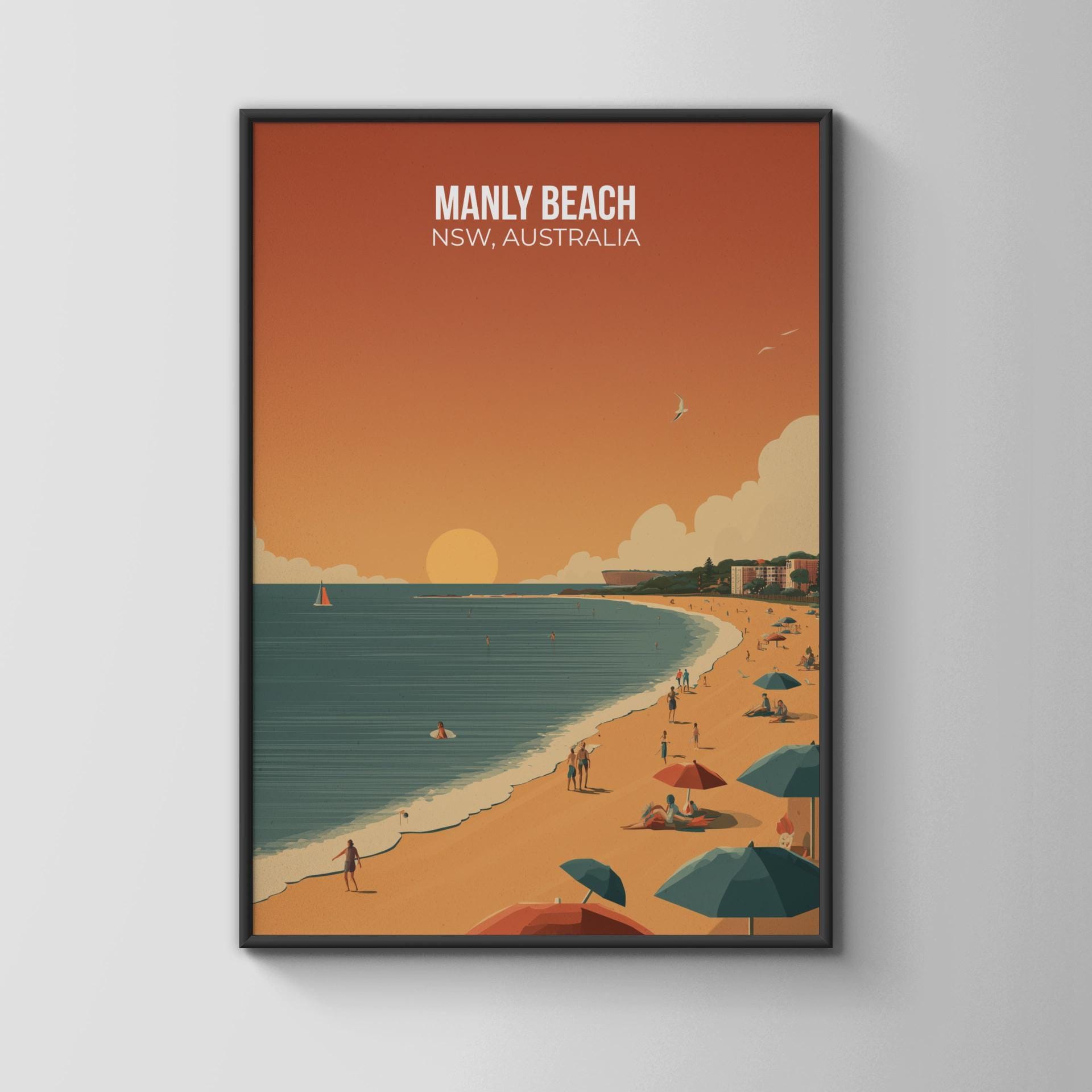 Manly Beach NSW Australia Poster Print Wall Art - Travel Wall Art