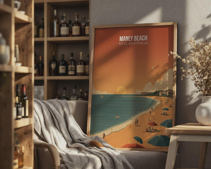 Manly Beach NSW Australia Poster Print Wall Art - Travel Wall Art