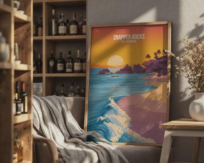 Snapper Rocks QLD Australia Print Coastal Artwork - Travel Wall Art
