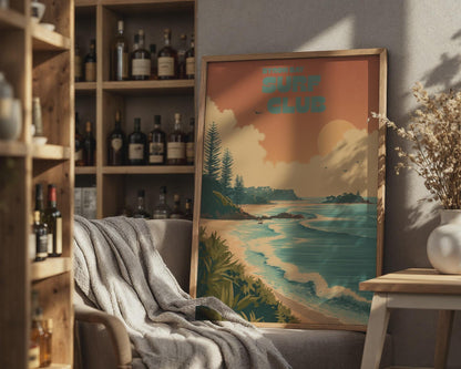 Byron Bay Surf Club Wall Art Beach Print Coastal Landscape Poster - Travel Wall Art