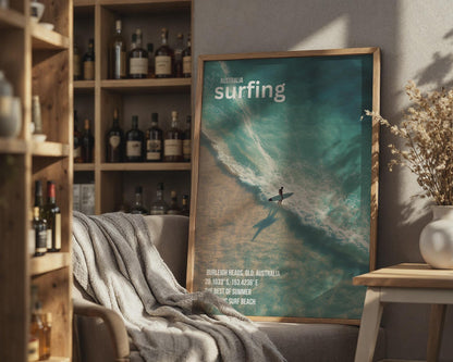 Surfing Poster Burleigh Heads Ocean Wall Art Australian Beach Print - Travel Wall Art