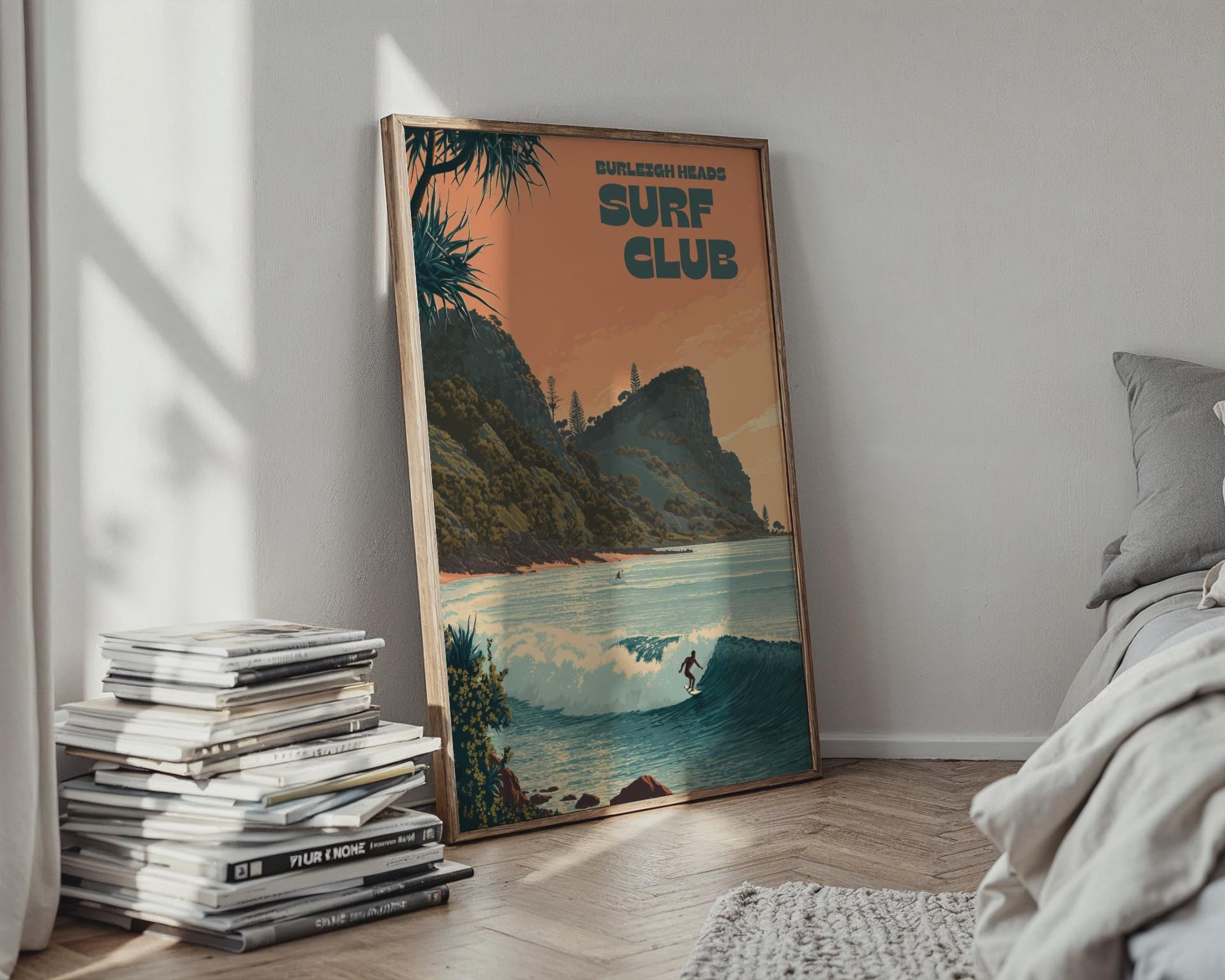 Burleigh Heads Surf Club Poster Wall Art Print - Travel Wall Art