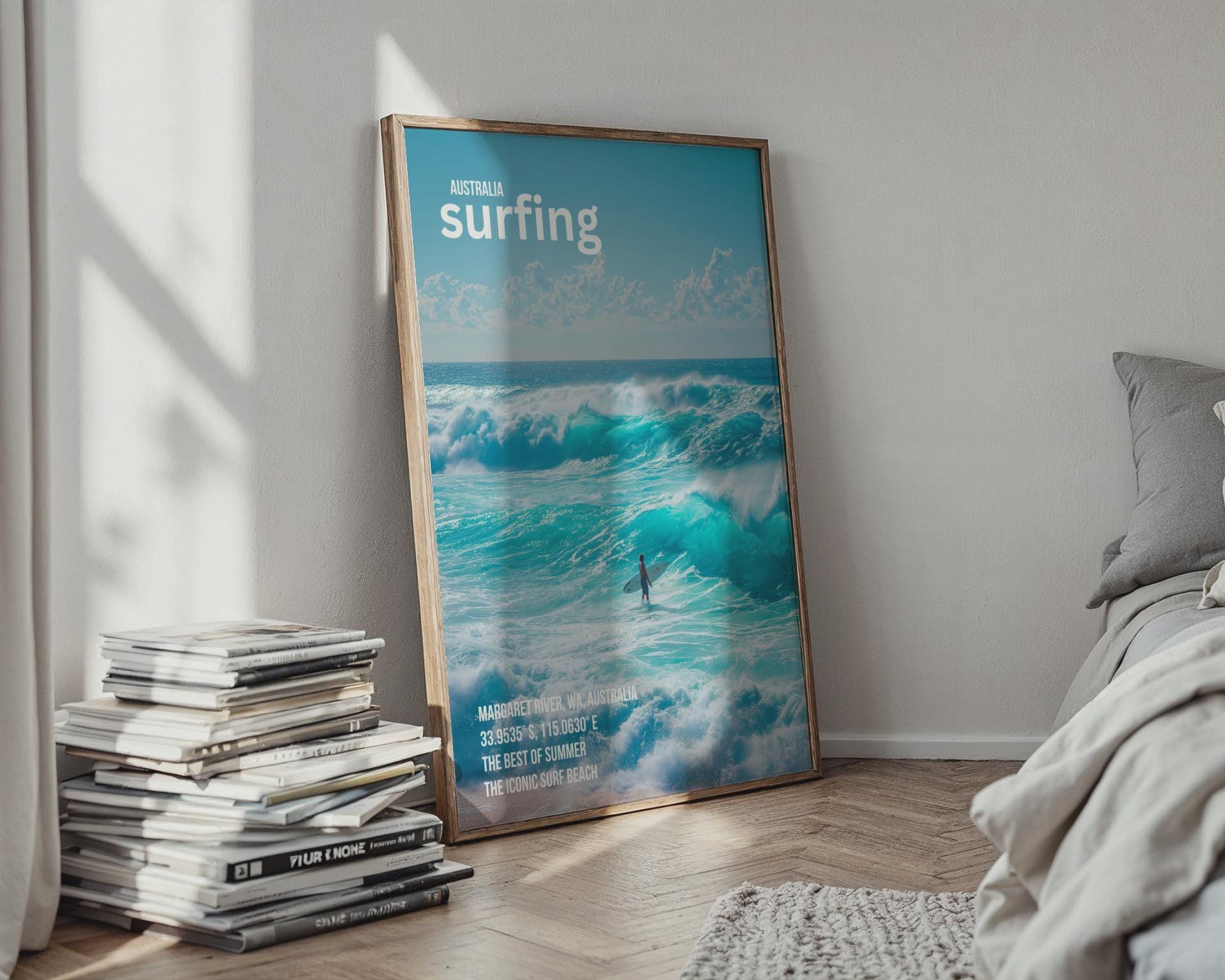 Surfing Poster Margaret River WA Australia Surf Art Wave Print - Travel Wall Art