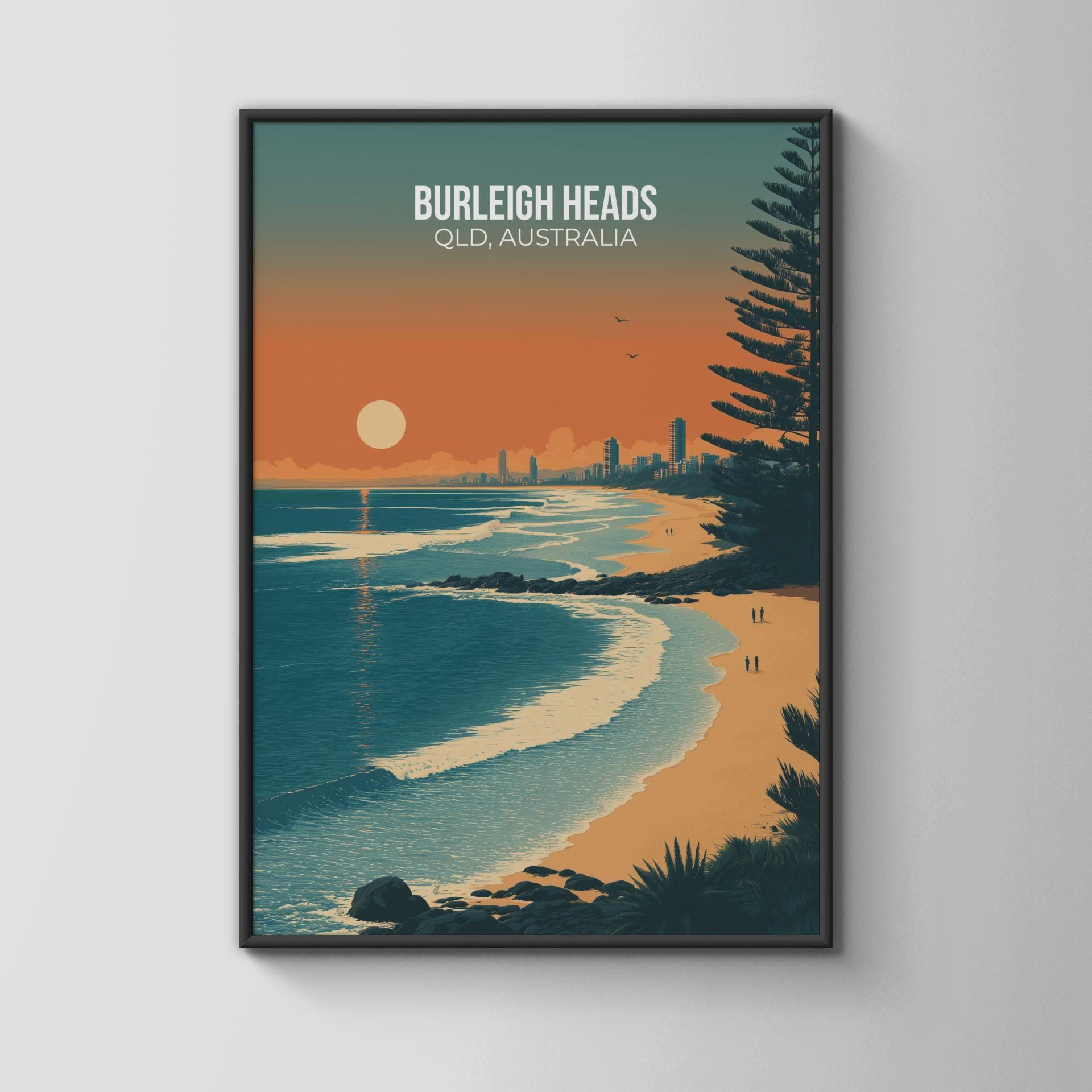 Burleigh Heads QLD Australia Print Coastal Art Poster Wall Art - Travel Wall Art
