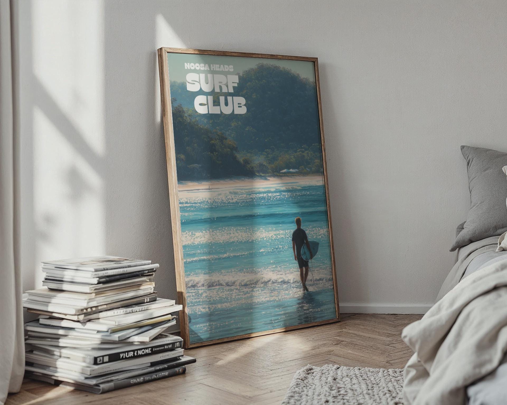 Noosa Heads Surf Club Poster Wall Art Coastal Landscape Print - Travel Wall Art
