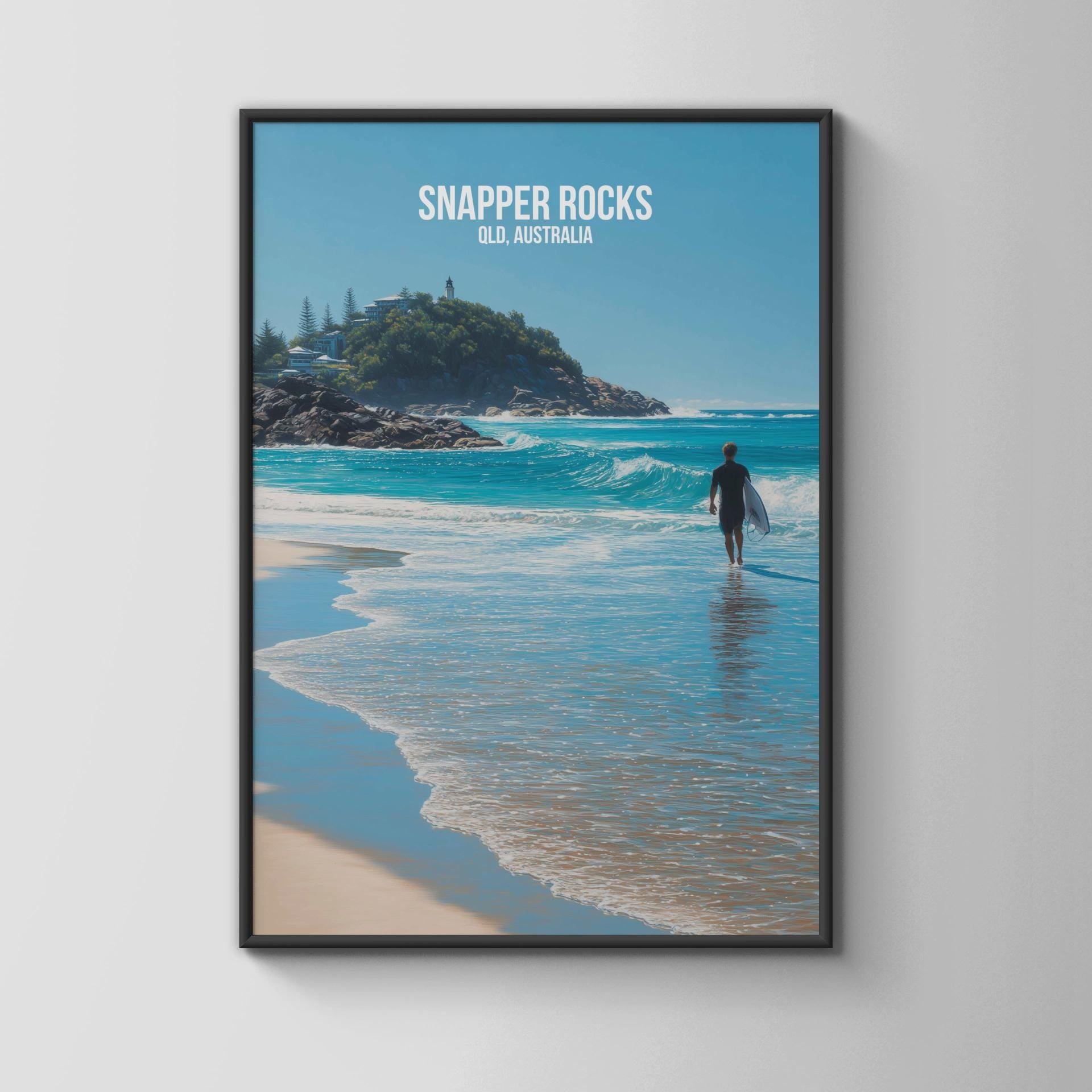Snapper Rocks QLD Australia Surf Poster Wall Art - Travel Wall Art
