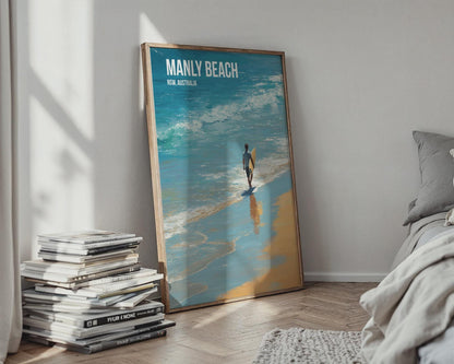 Manly Beach Surfing Print Poster Wall Art - Travel Wall Art