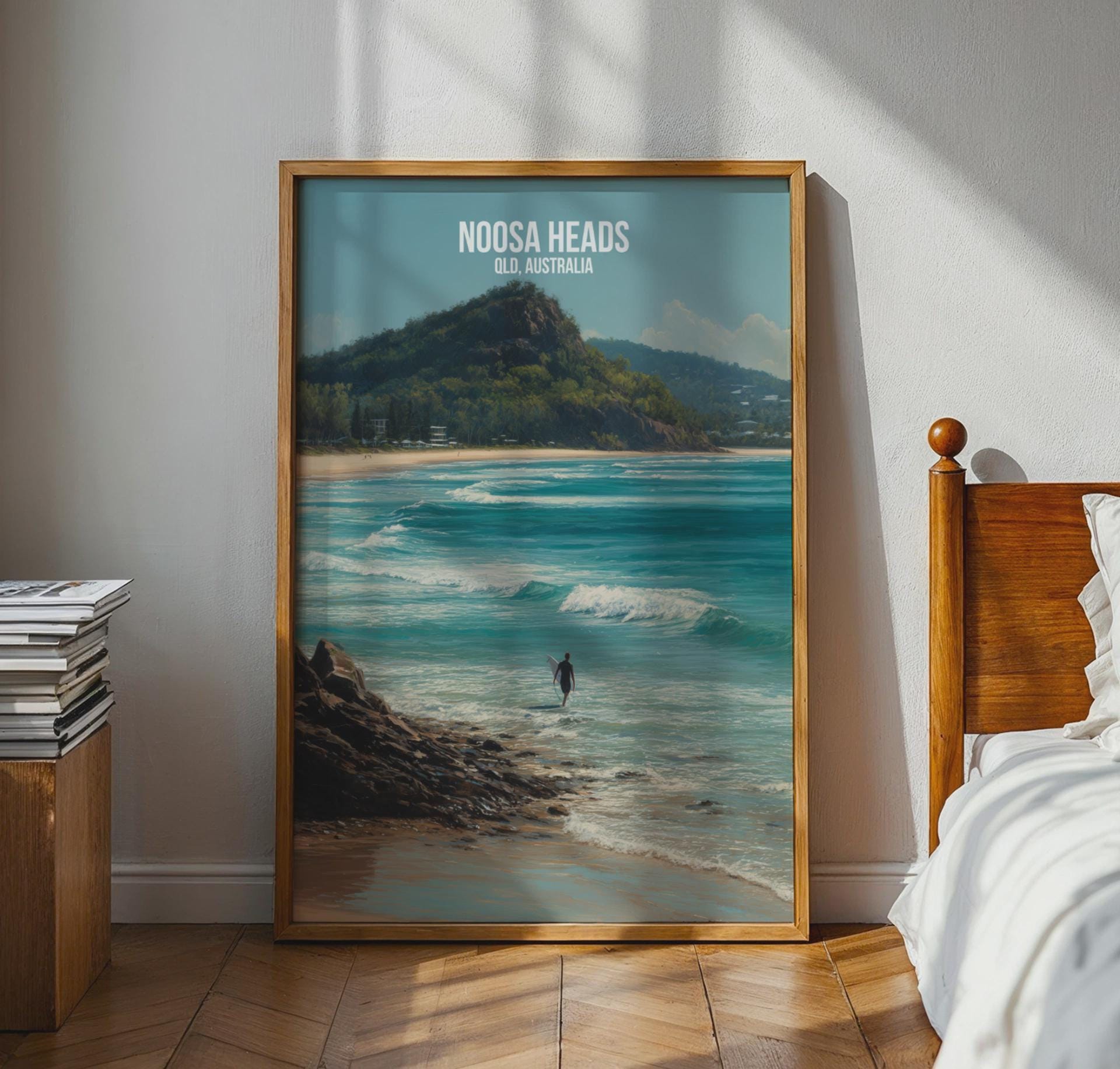 Noosa Heads Surfing Poster Queensland Wall Art - Travel Wall Art