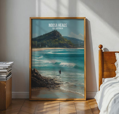 Noosa Heads Surfing Poster Queensland Wall Art - Travel Wall Art