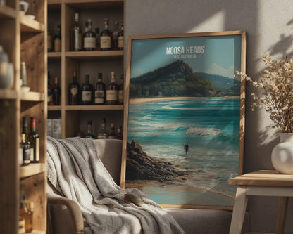 Noosa Heads Surfing Poster Queensland Wall Art - Travel Wall Art