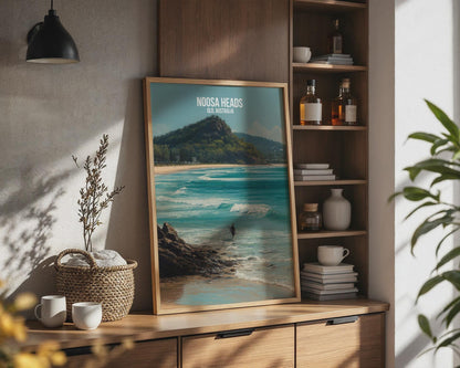 Noosa Heads Surfing Poster Queensland Wall Art - Travel Wall Art