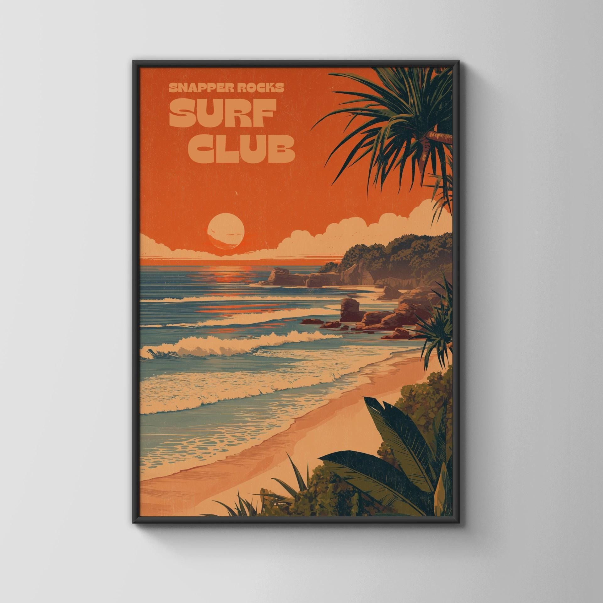 Snapper Rocks Surf Club Poster Print in Coastal Style - Travel Wall Art