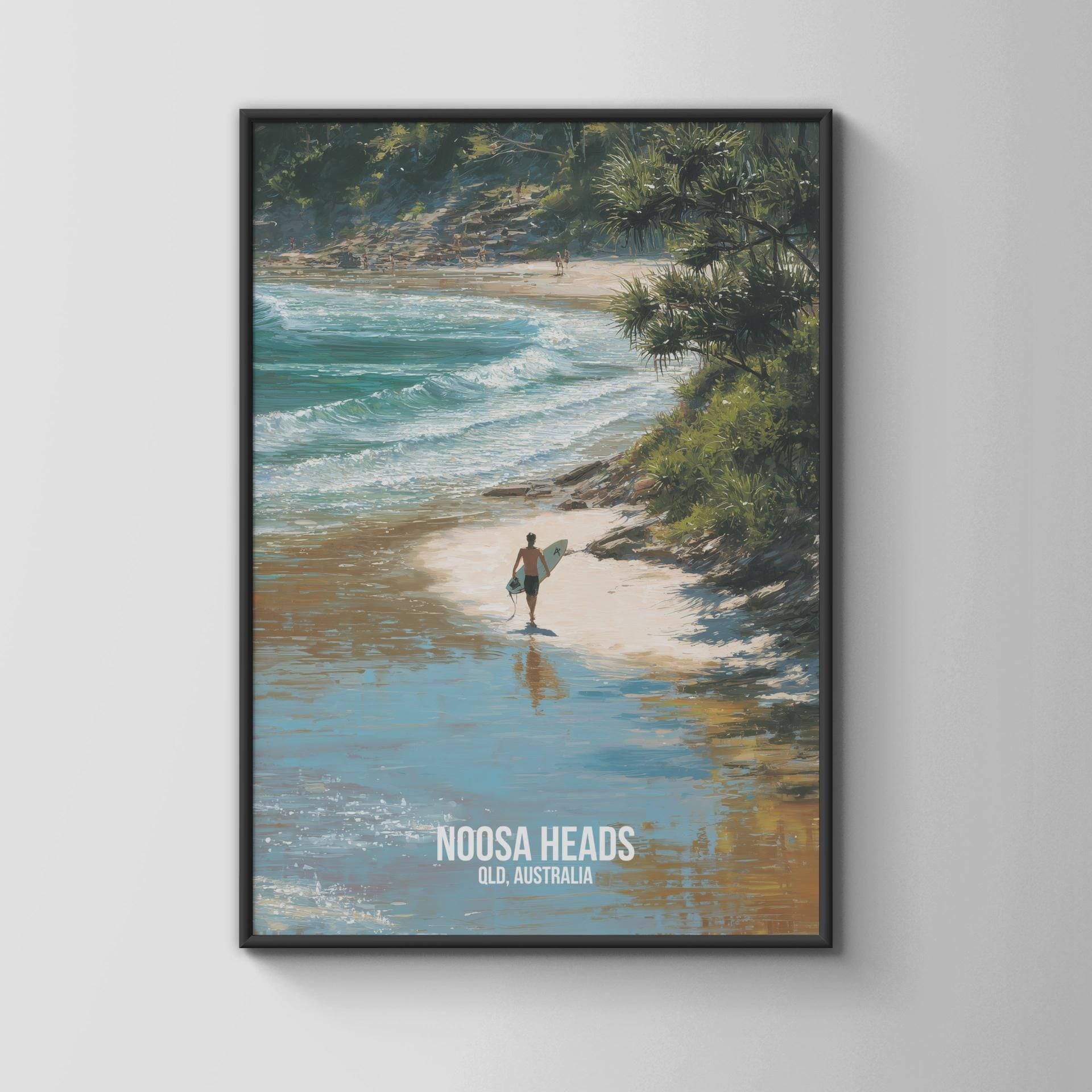 Noosa Heads Surfing Beach Print Landscape Wall Art - Travel Wall Art
