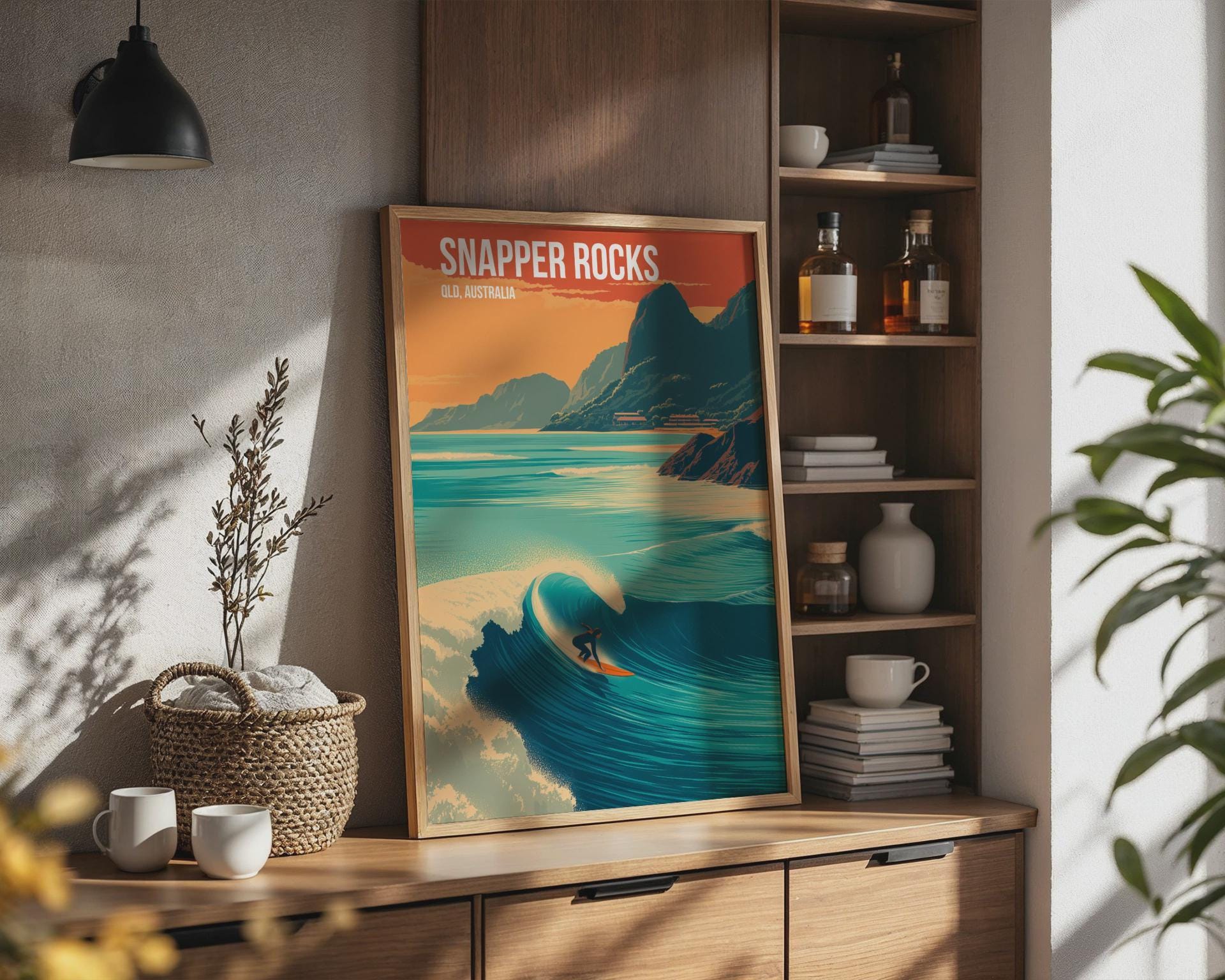 Snapper Rocks Surf Art Print Queensland Australia Poster - Travel Wall Art