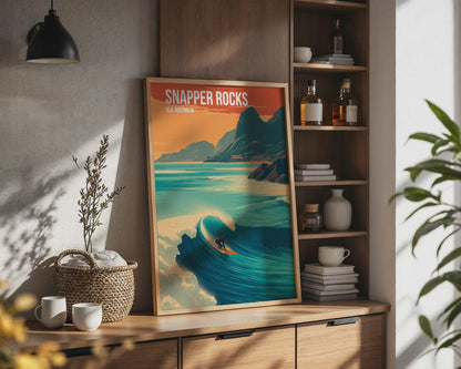 Snapper Rocks Surf Art Print Queensland Australia Poster - Travel Wall Art