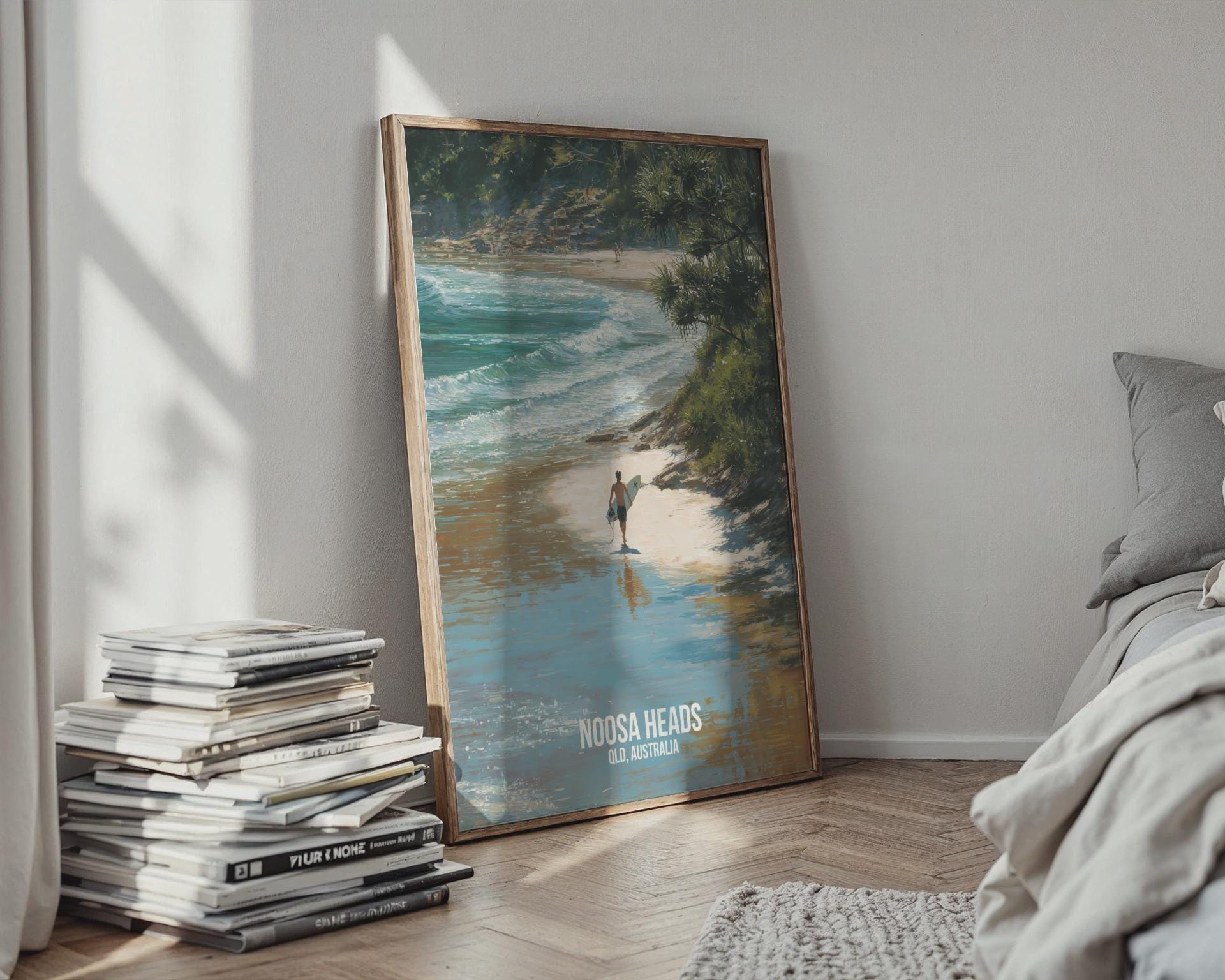 Noosa Heads Surfing Beach Print Landscape Wall Art - Travel Wall Art