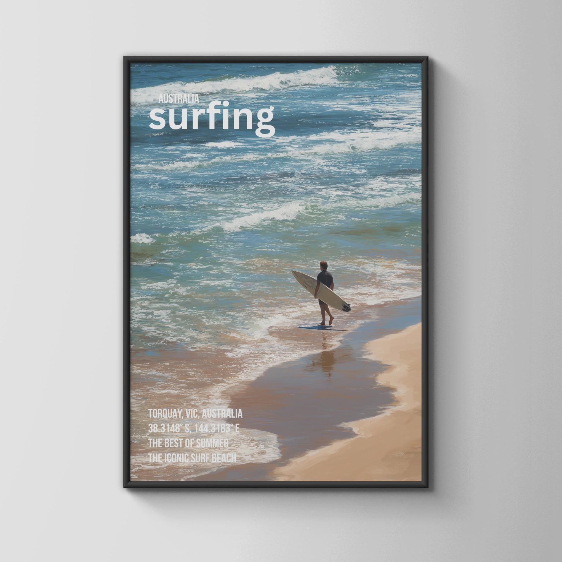 Surfing Poster Torquay Australia Ocean Art Print - Travel Wall Art