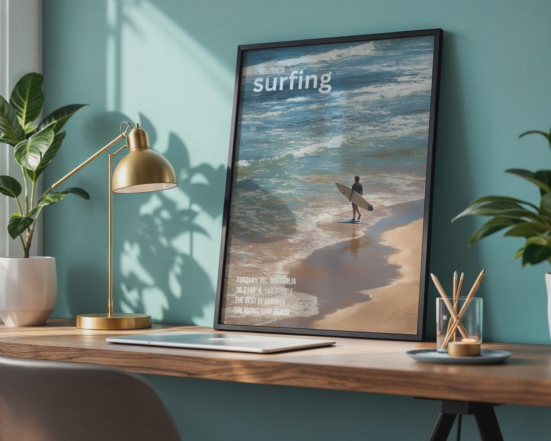 Surfing Poster Torquay Australia Ocean Art Print - Travel Wall Art