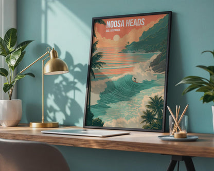 Noosa Heads Surf Poster Wave Art Queensland Australia Coastal Wall Art Print - Travel Wall Art