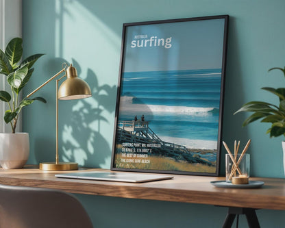 Surfers Point WA Surfing Poster Art Print Beach Landscape - Travel Wall Art