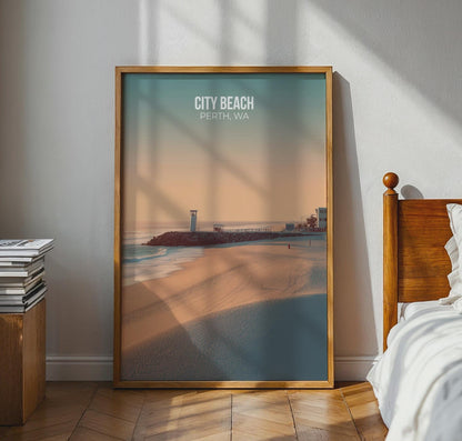 City Beach Poster Perth WA Minimalist Travel Wall Art - Travel Wall Art