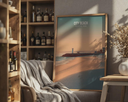City Beach Poster Perth WA Minimalist Travel Wall Art - Travel Wall Art