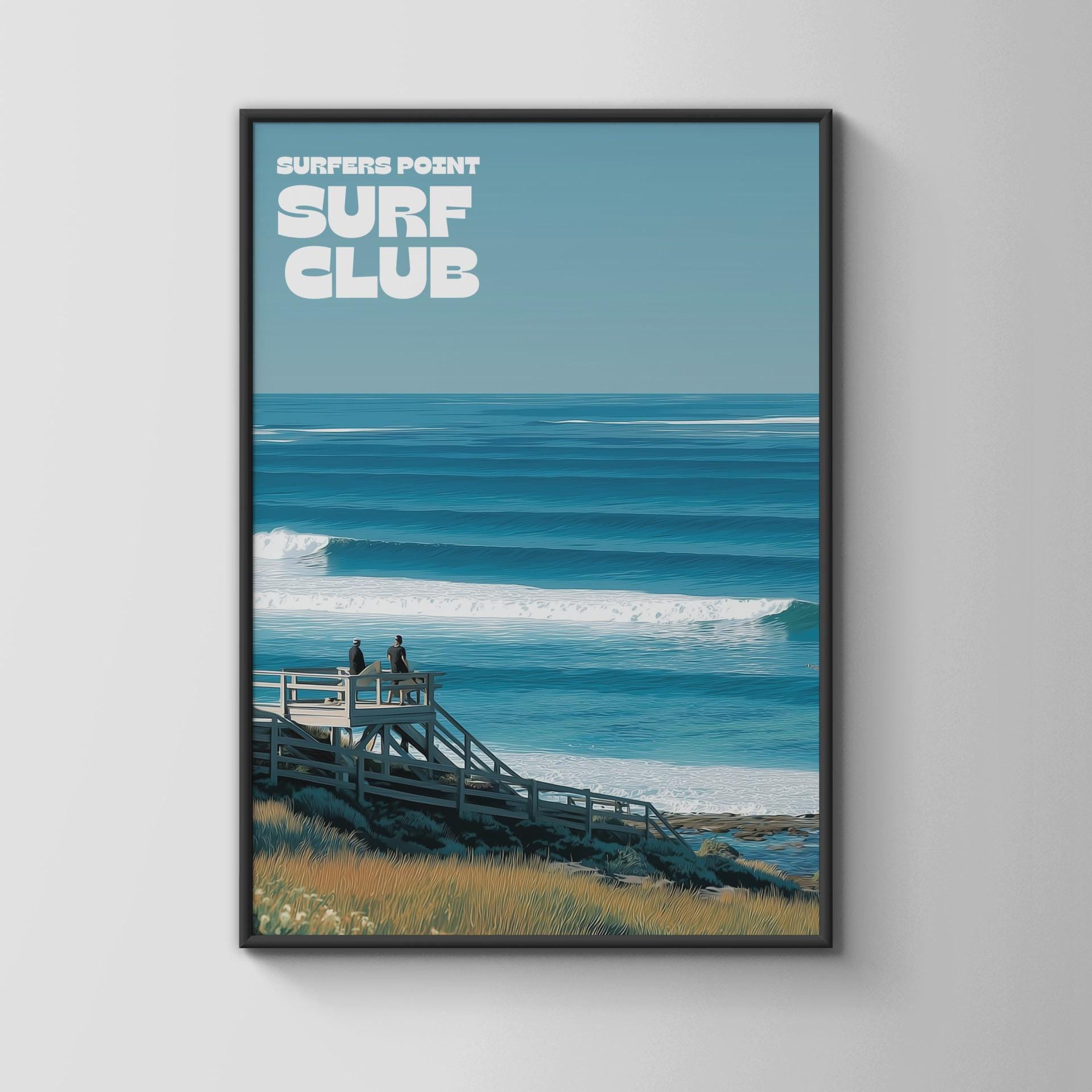 Surfers Point Surf Club Print: Ocean Waves Boardwalk Art Poster - Travel Wall Art