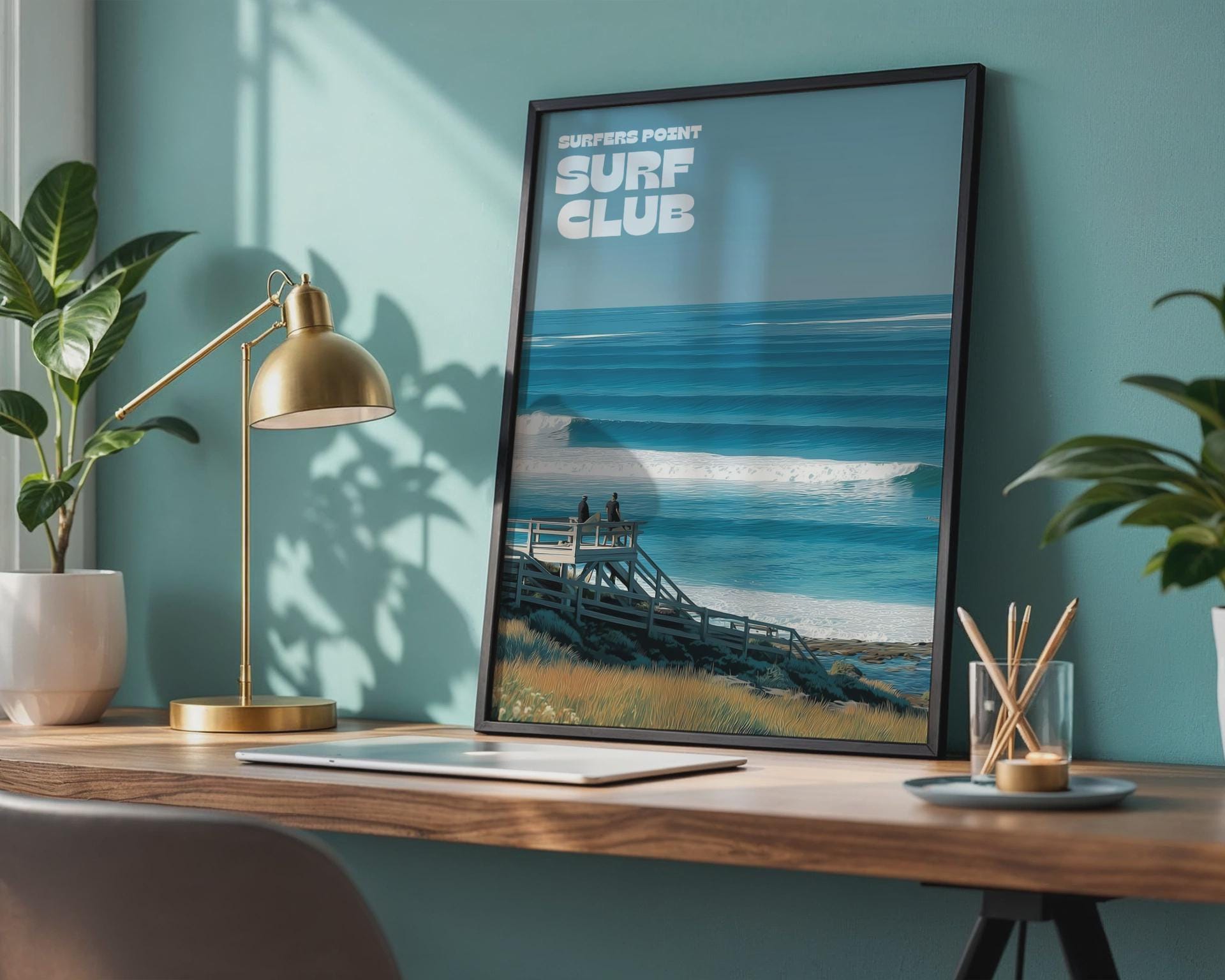 Surfers Point Surf Club Print: Ocean Waves Boardwalk Art Poster - Travel Wall Art