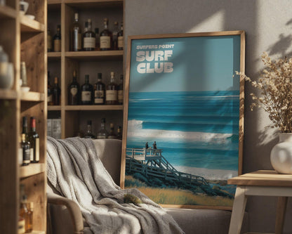 Surfers Point Surf Club Print: Ocean Waves Boardwalk Art Poster - Travel Wall Art