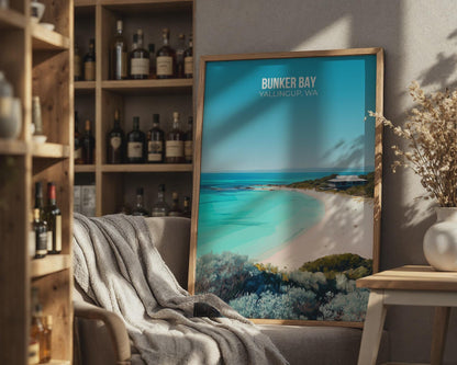 Bunker Bay Yallingup WA Coastal Poster Art Print - Travel Wall Art