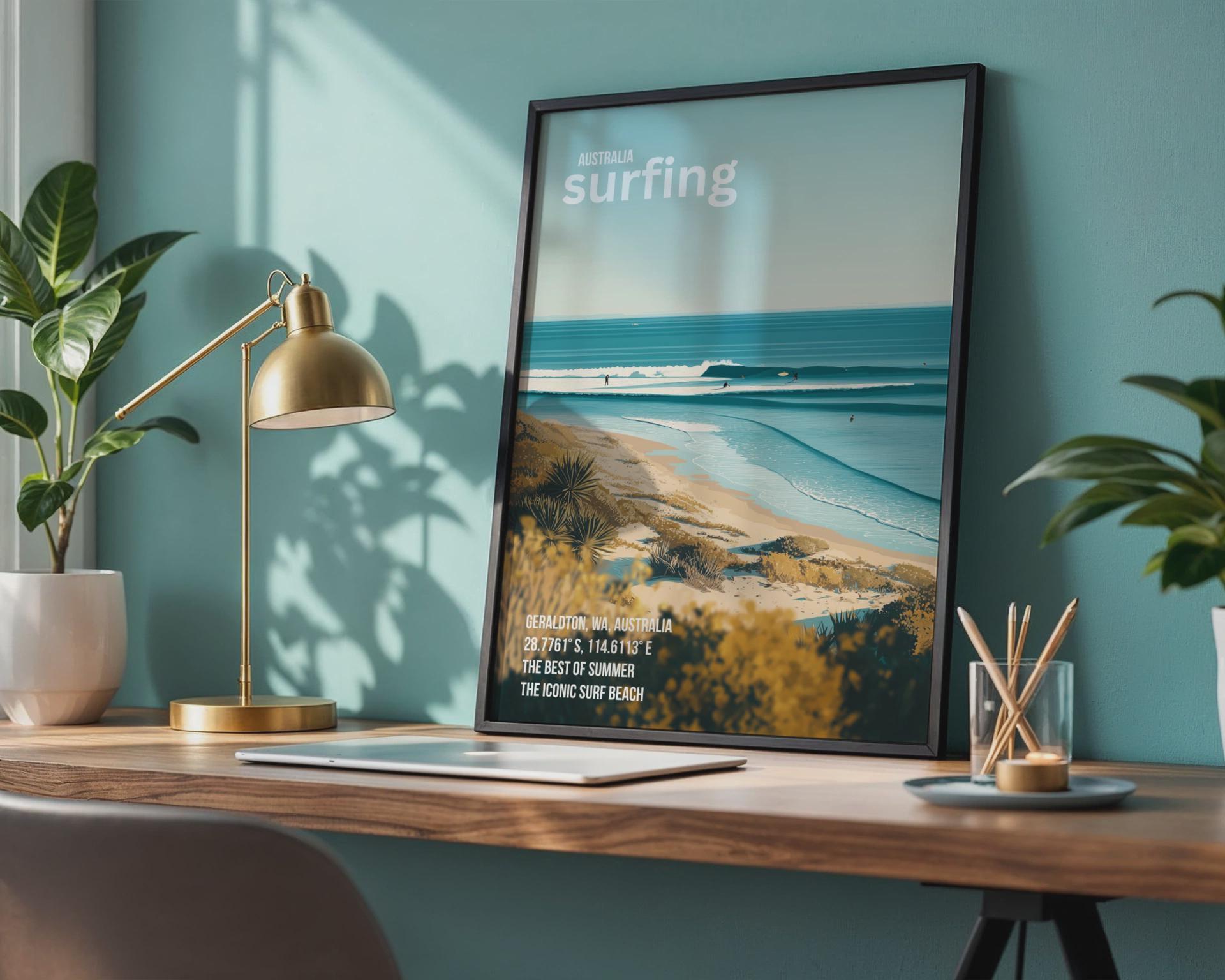 Australia Surfing Print Geraldton Wall Art Landscape Beach Poster - Travel Wall Art