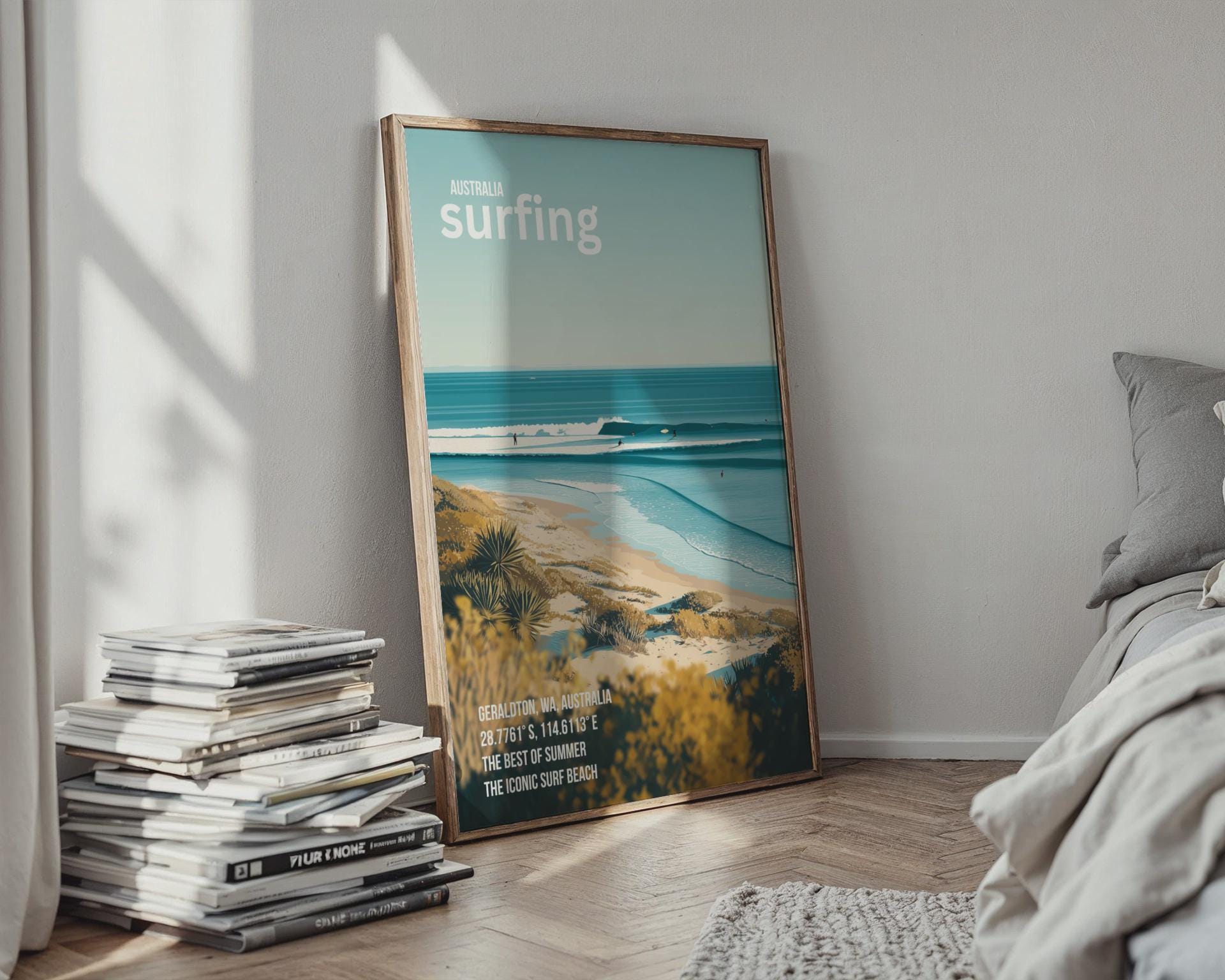 Australia Surfing Print Geraldton Wall Art Landscape Beach Poster - Travel Wall Art