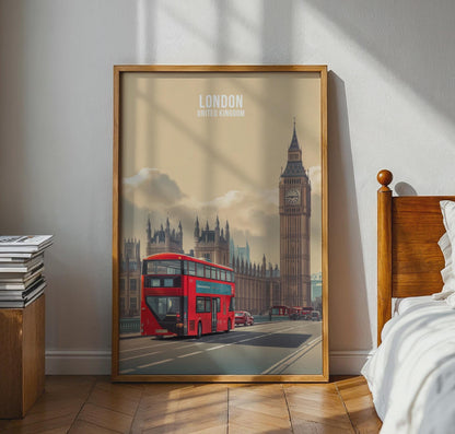 London Bus Art Print Big Ben Cityscape Poster - Travel Wall Art