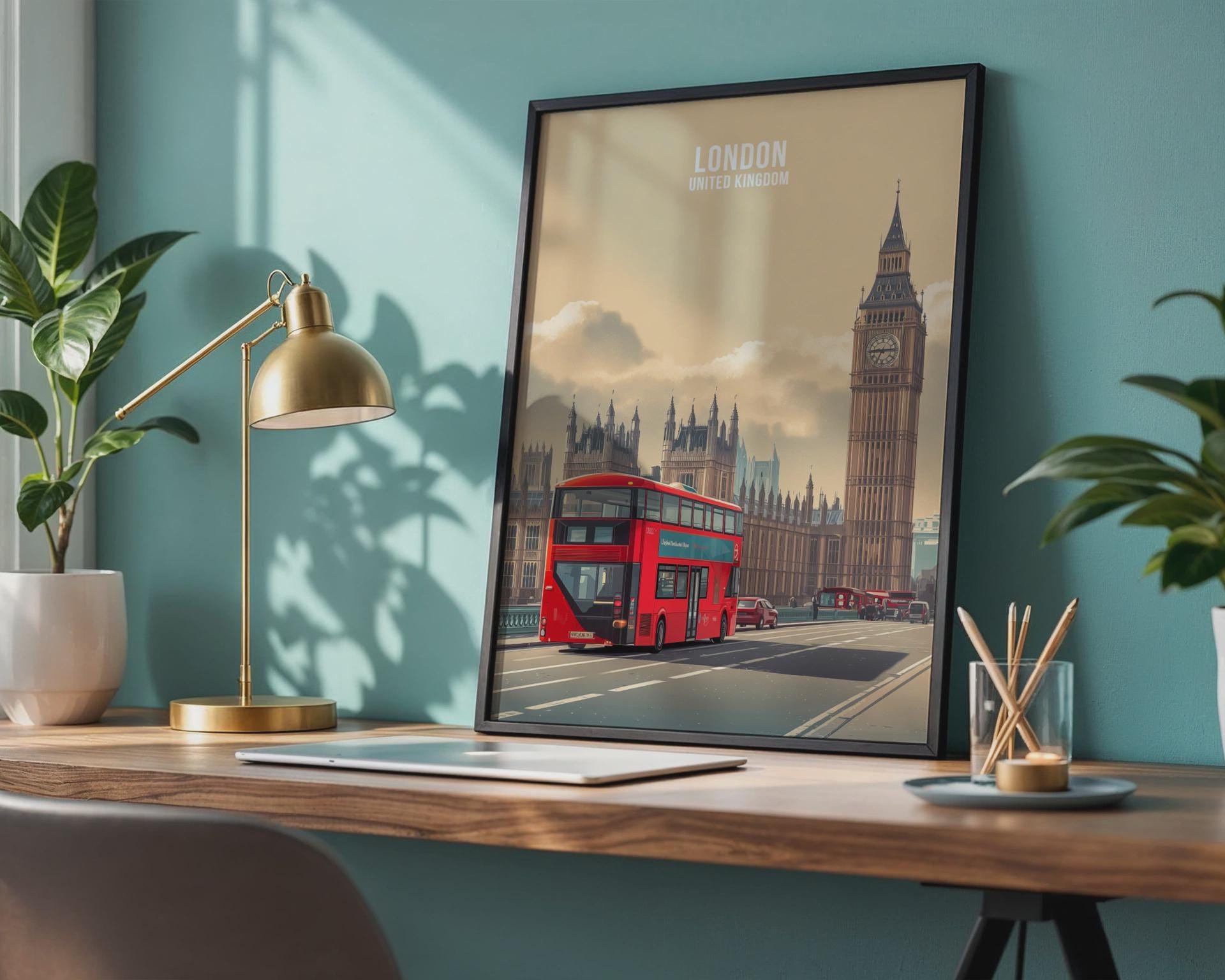 London Bus Art Print Big Ben Cityscape Poster - Travel Wall Art
