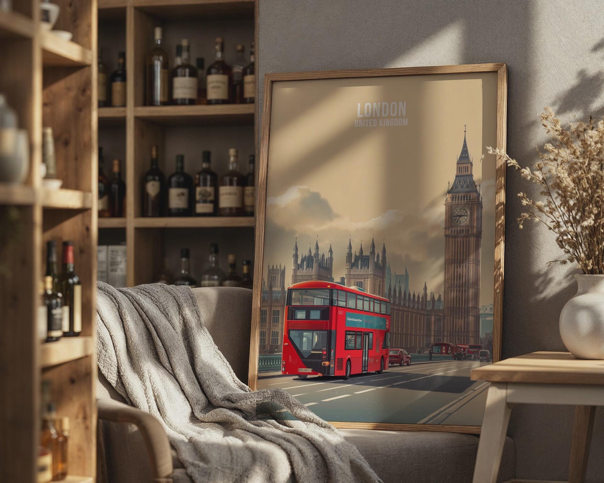 London Bus Art Print Big Ben Cityscape Poster - Travel Wall Art