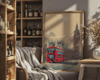 London Bus Art Print Big Ben Cityscape Poster - Travel Wall Art