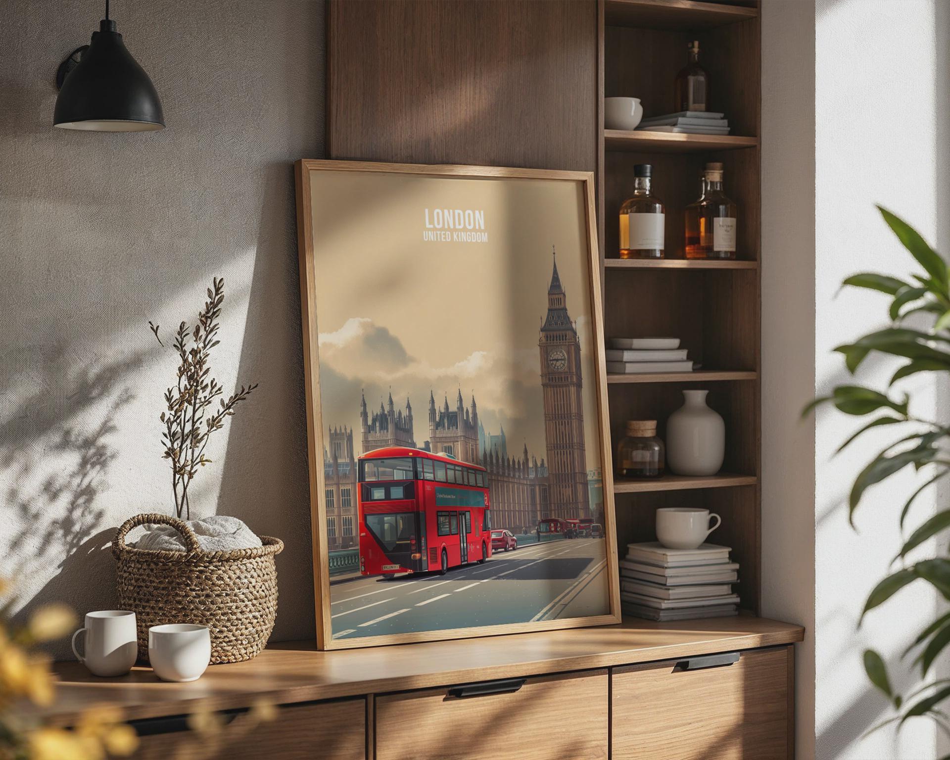 London Bus Art Print Big Ben Cityscape Poster - Travel Wall Art
