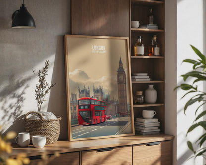 London Bus Art Print Big Ben Cityscape Poster - Travel Wall Art