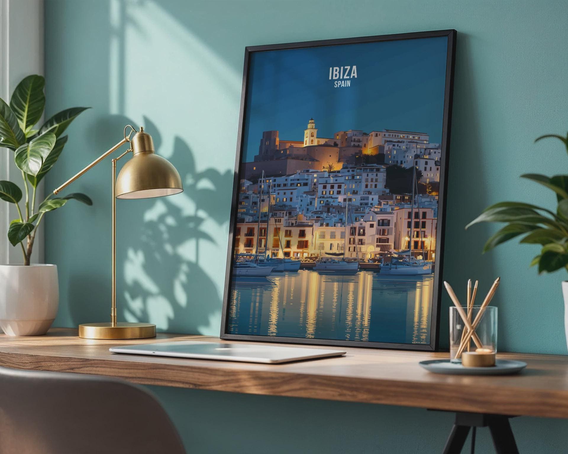 Ibiza Spain Coastal Art Print Night Scene Wall Art - Travel Wall Art