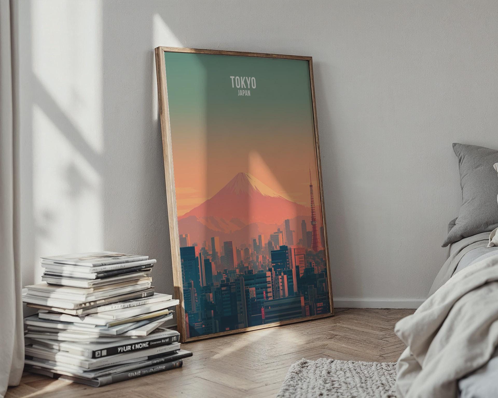 Tokyo Japan Wall Art Print featuring Mount Fuji and Cityscape - Travel Wall Art