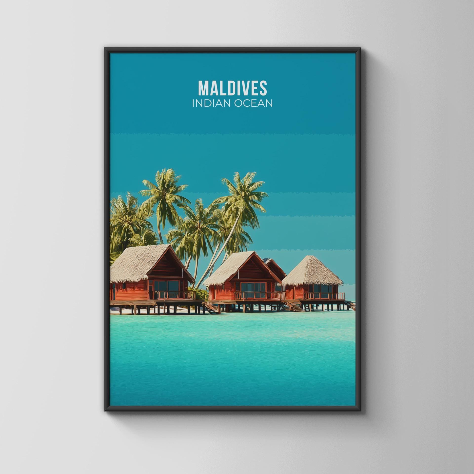 Maldives Travel Poster Art Print Indian Ocean Landscape - Travel Wall Art