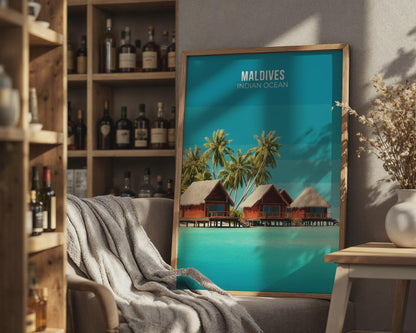 Maldives Travel Poster Art Print Indian Ocean Landscape - Travel Wall Art