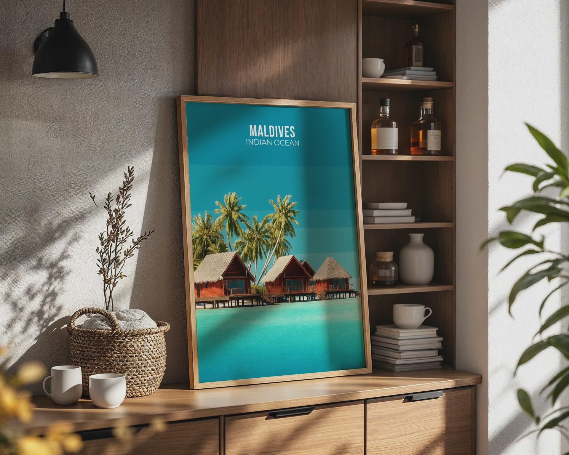 Maldives Travel Poster Art Print Indian Ocean Landscape - Travel Wall Art