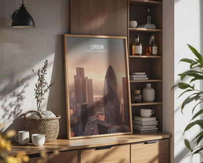 London Cityscape Art Print: Gherkin, Skyline Wall Art (United Kingdom) - Travel Wall Art