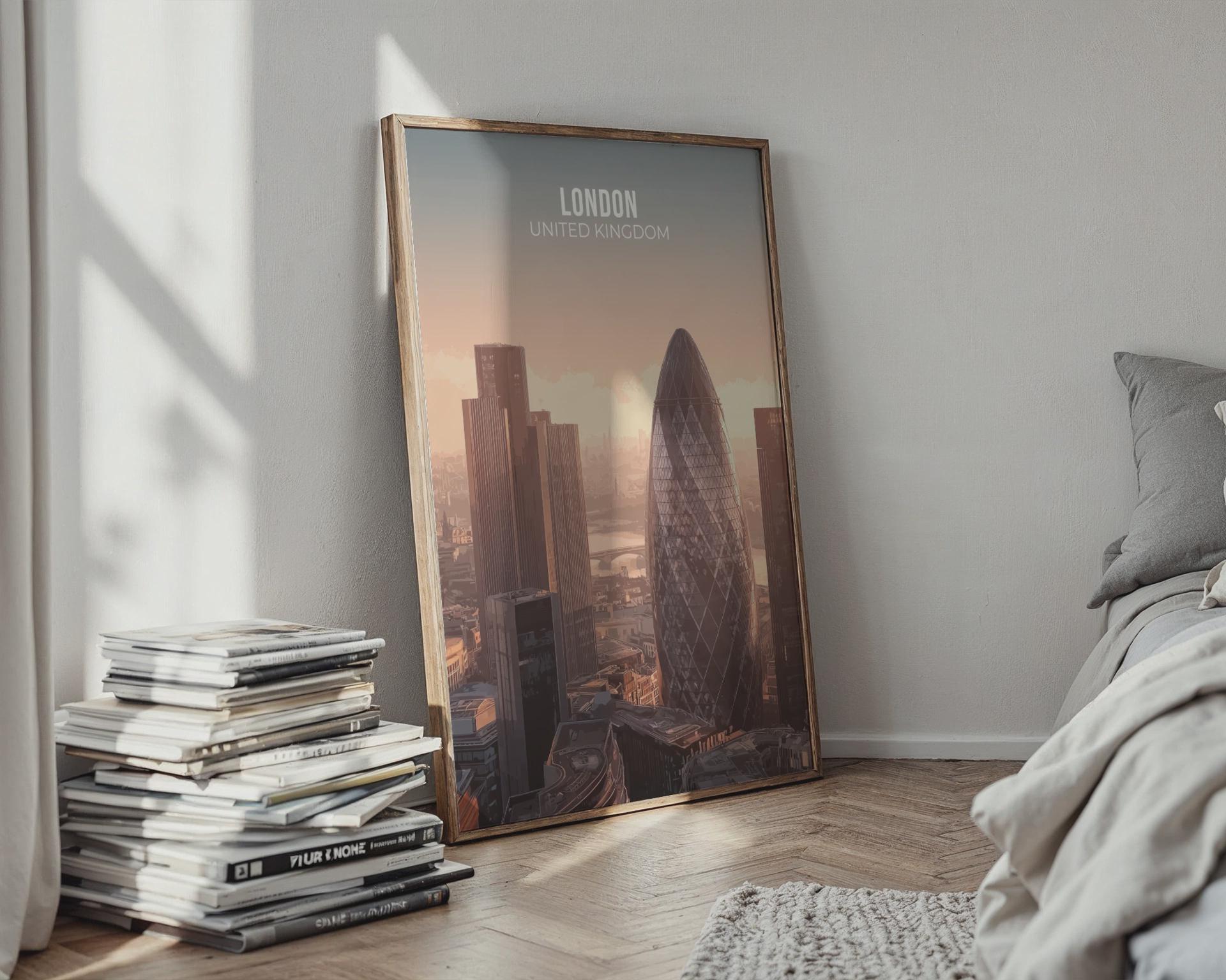 London Cityscape Art Print: Gherkin, Skyline Wall Art (United Kingdom) - Travel Wall Art