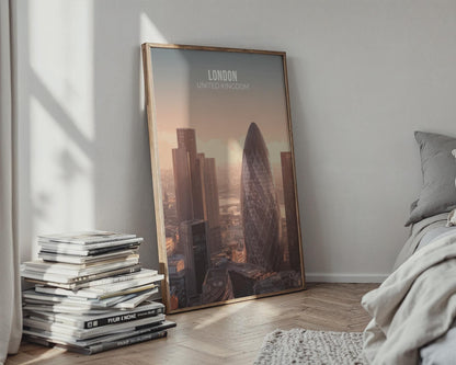 London Cityscape Art Print: Gherkin, Skyline Wall Art (United Kingdom) - Travel Wall Art