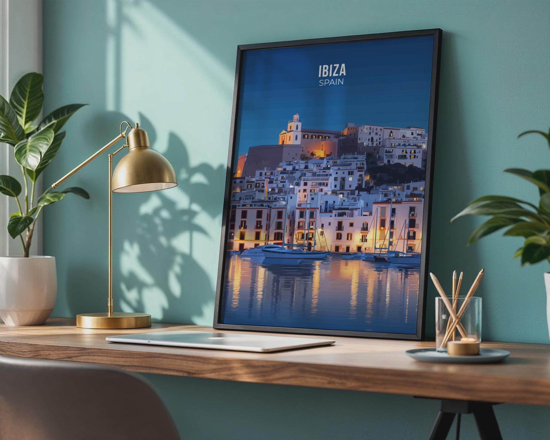 Ibiza Spain Art Print Cityscape Poster - Travel Wall Art