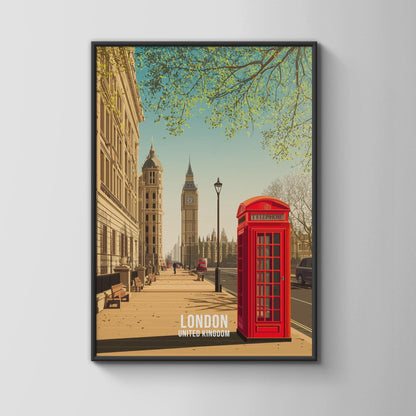 London Travel Poster Art Print Featuring Red Telephone Box and Big Ben - Travel Wall Art