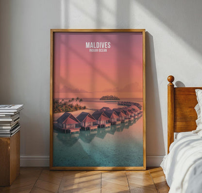 Maldives Sunset Water Villa Print - Travel Wall Art